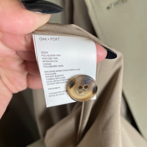 OAK + FORT Long Trench Coat Khaki Double Breasted Women's M - Picture 3 of 8